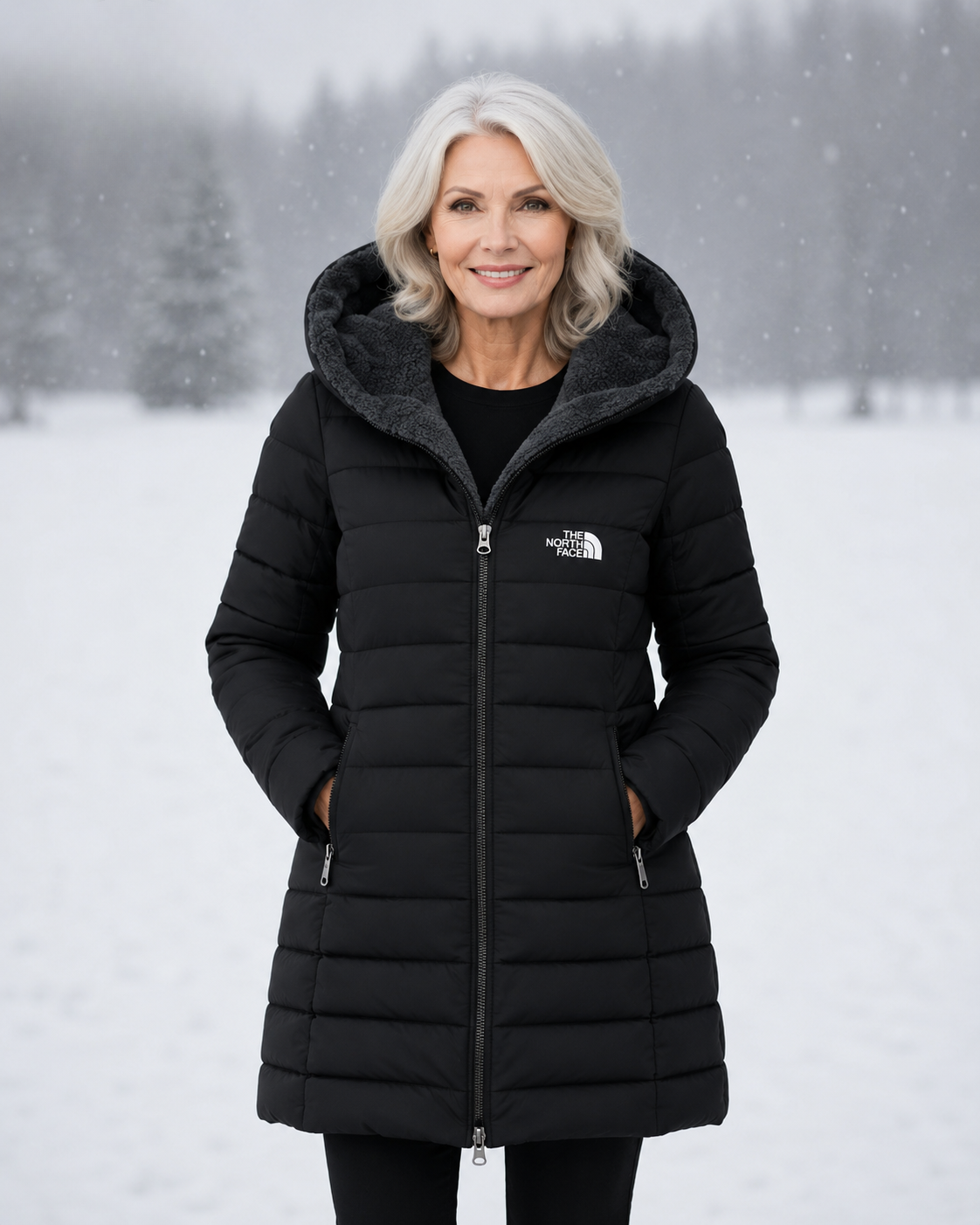 Fleece Lined Quilted Coat – Black