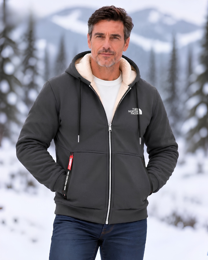 Contrast-Lined Hooded Jacket – Dark Gray