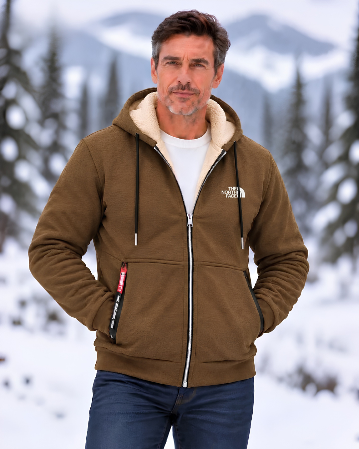 Contrast-Lined Hooded Jacket – Khaki