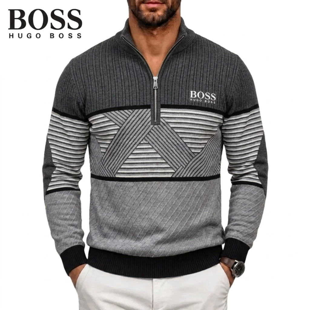 Men's Geometric Stripe Quarter-Zip Sweater – view 6