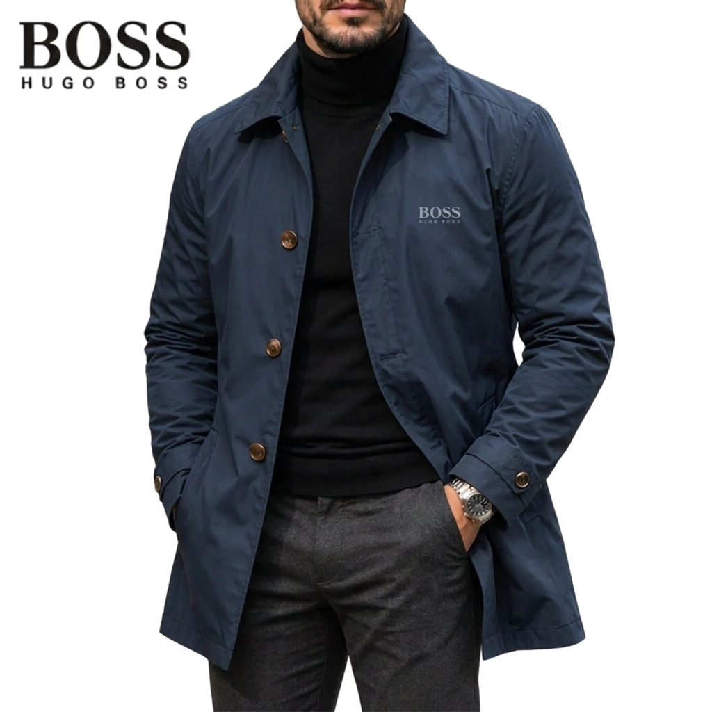 Men's Button-Front Collared Coat – Navy Blue