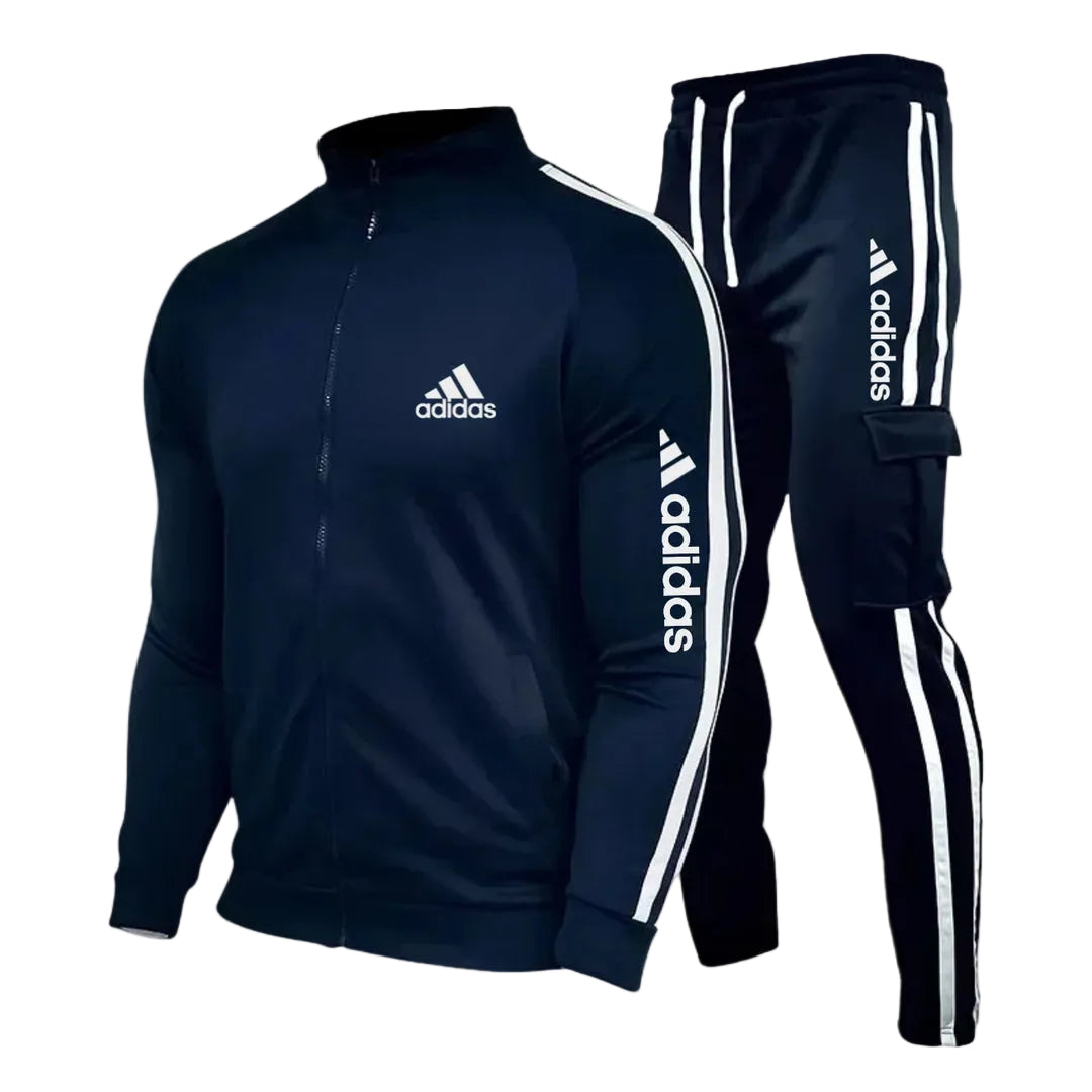 Striped Zip-Up Cargo Tracksuit Set – Navy Blue