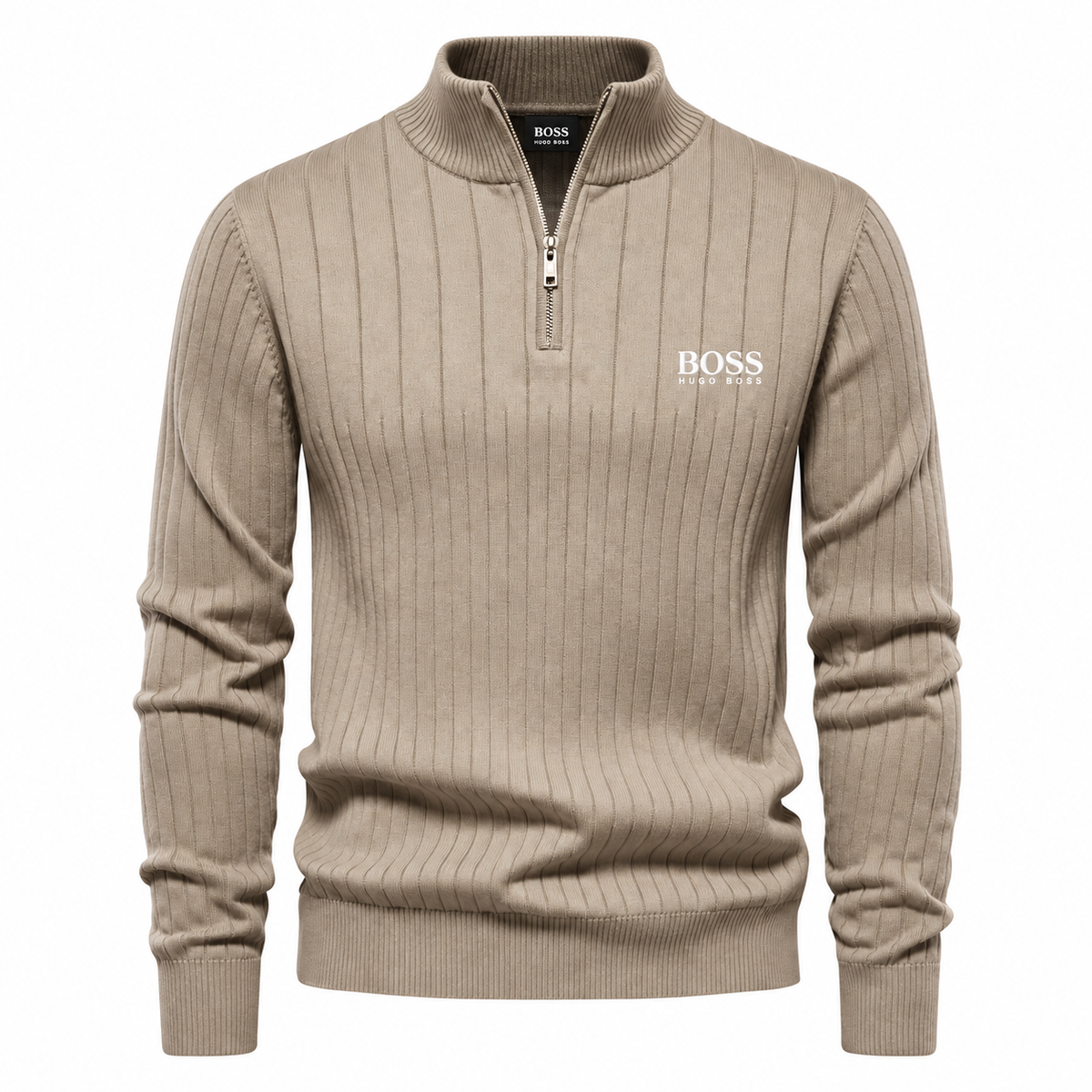 Classic Quarter-Zip Sweater – Beige