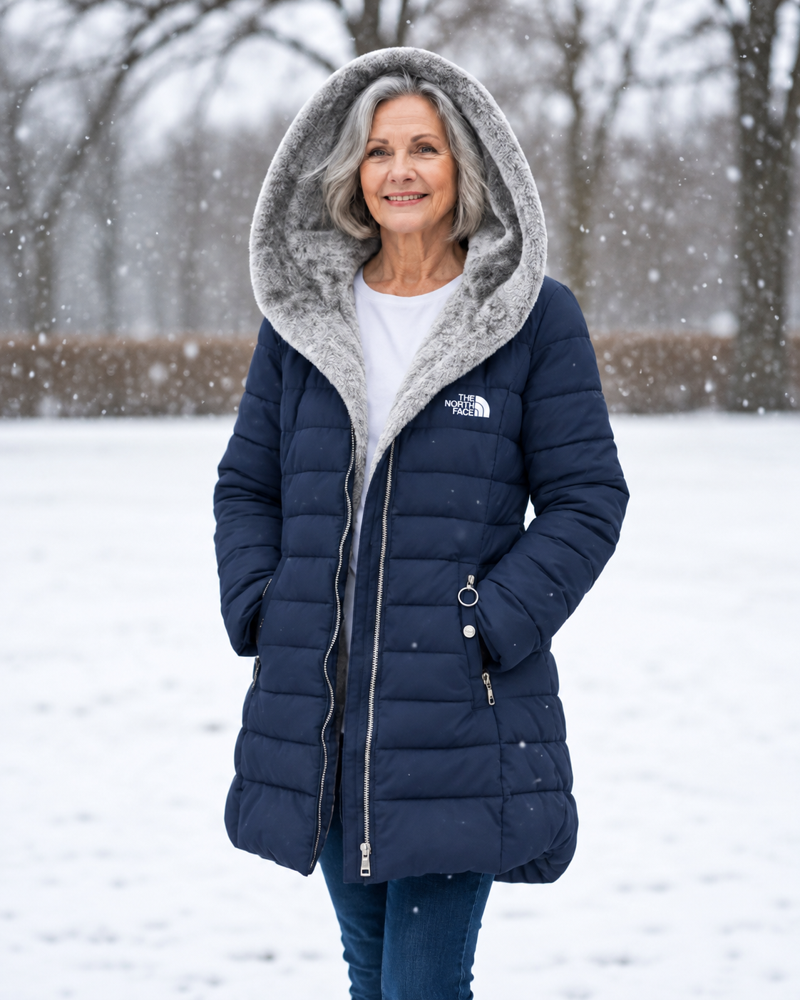 Fleece Lined Quilted Coat – Navy Blue