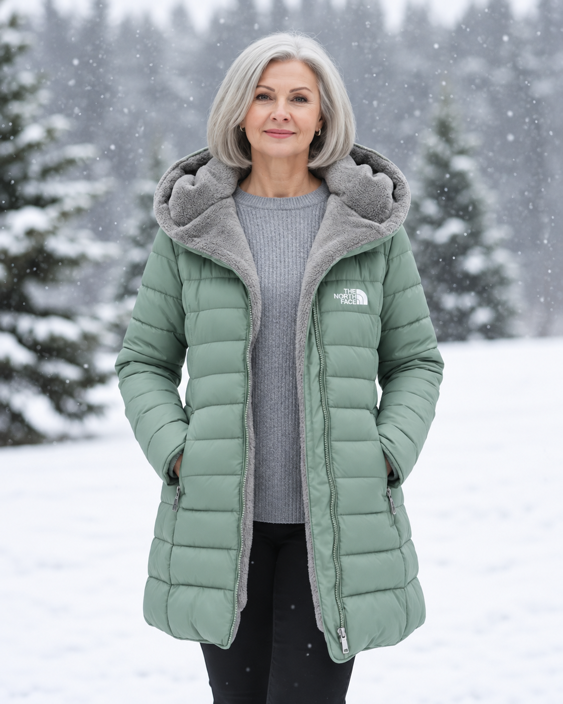 Fleece Lined Quilted Coat – Light Green