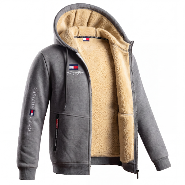 Men's Contrast-Lined Hooded Full-Zip Jacket – Light Gray
