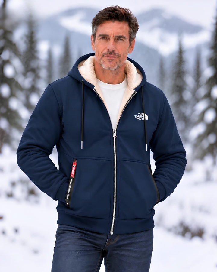 Contrast-Lined Hooded Jacket – Navy Blue