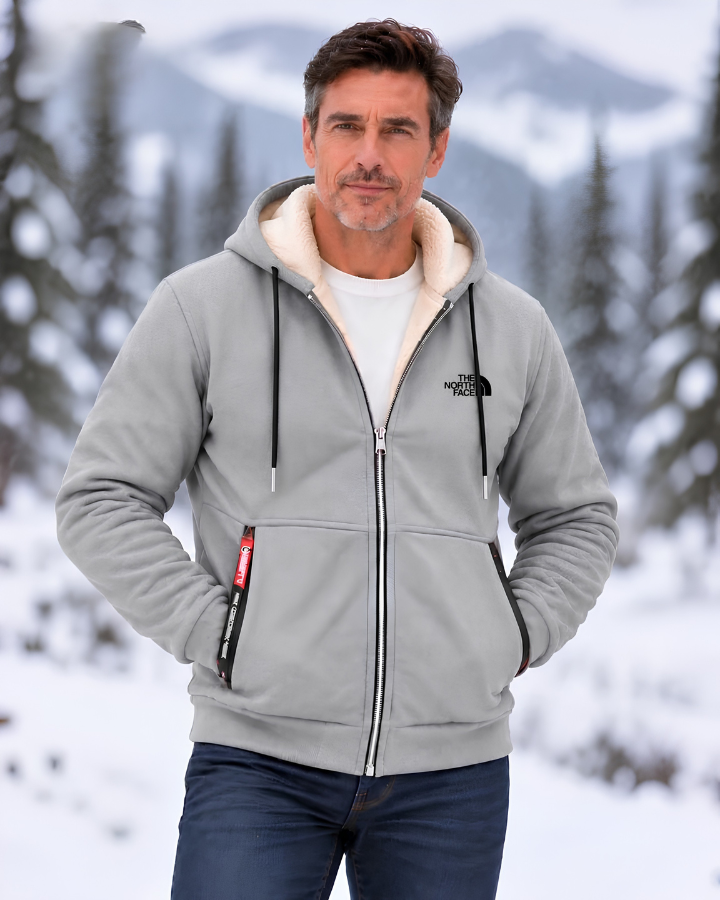 Contrast-Lined Hooded Jacket – Light Gray