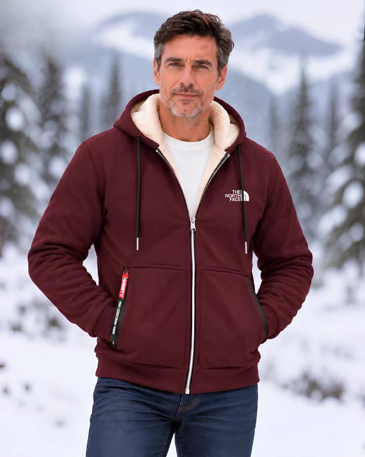 Contrast-Lined Hooded Jacket – Burgundy