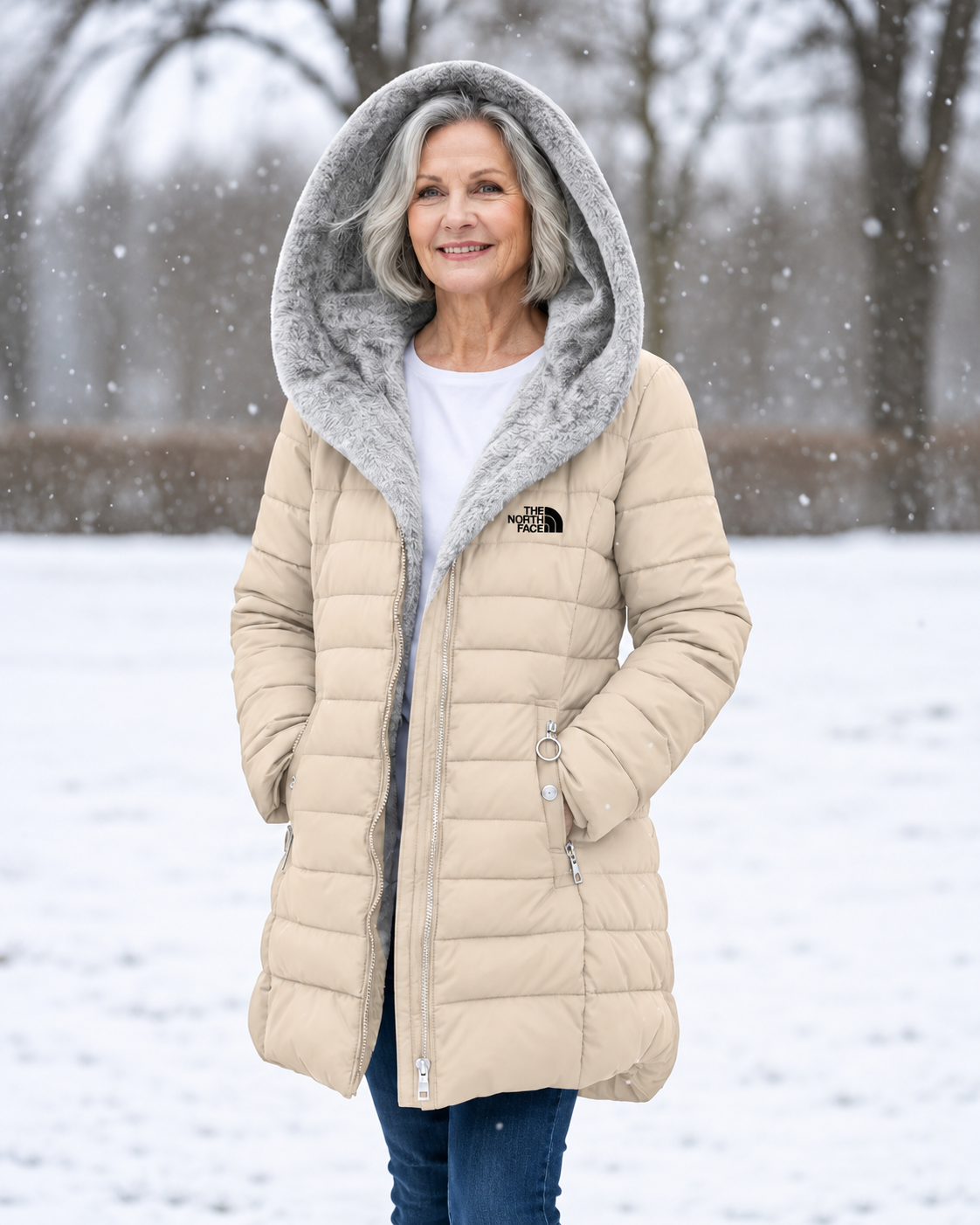 Fleece Lined Quilted Coat – Beige