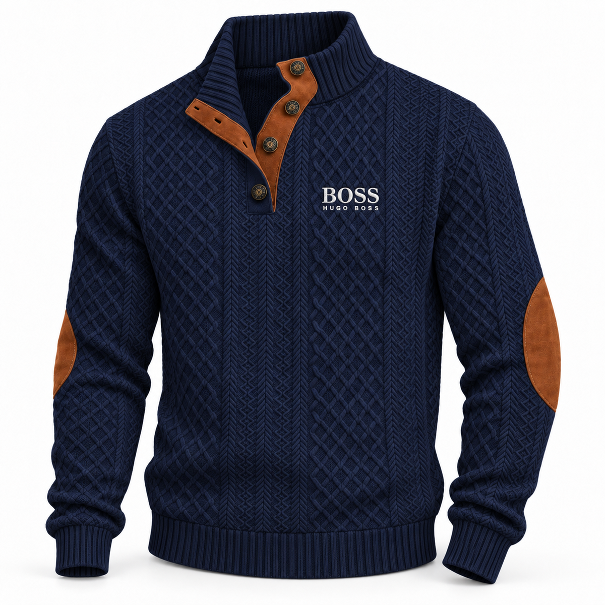 Men's Textured Button-Neck Sweater – Navy Blue