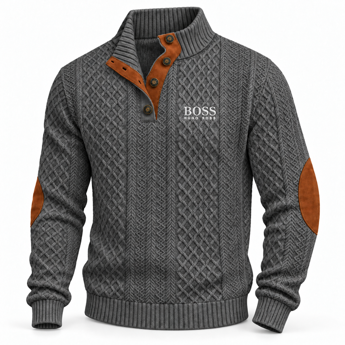 Men's Textured Button-Neck Sweater – Grey