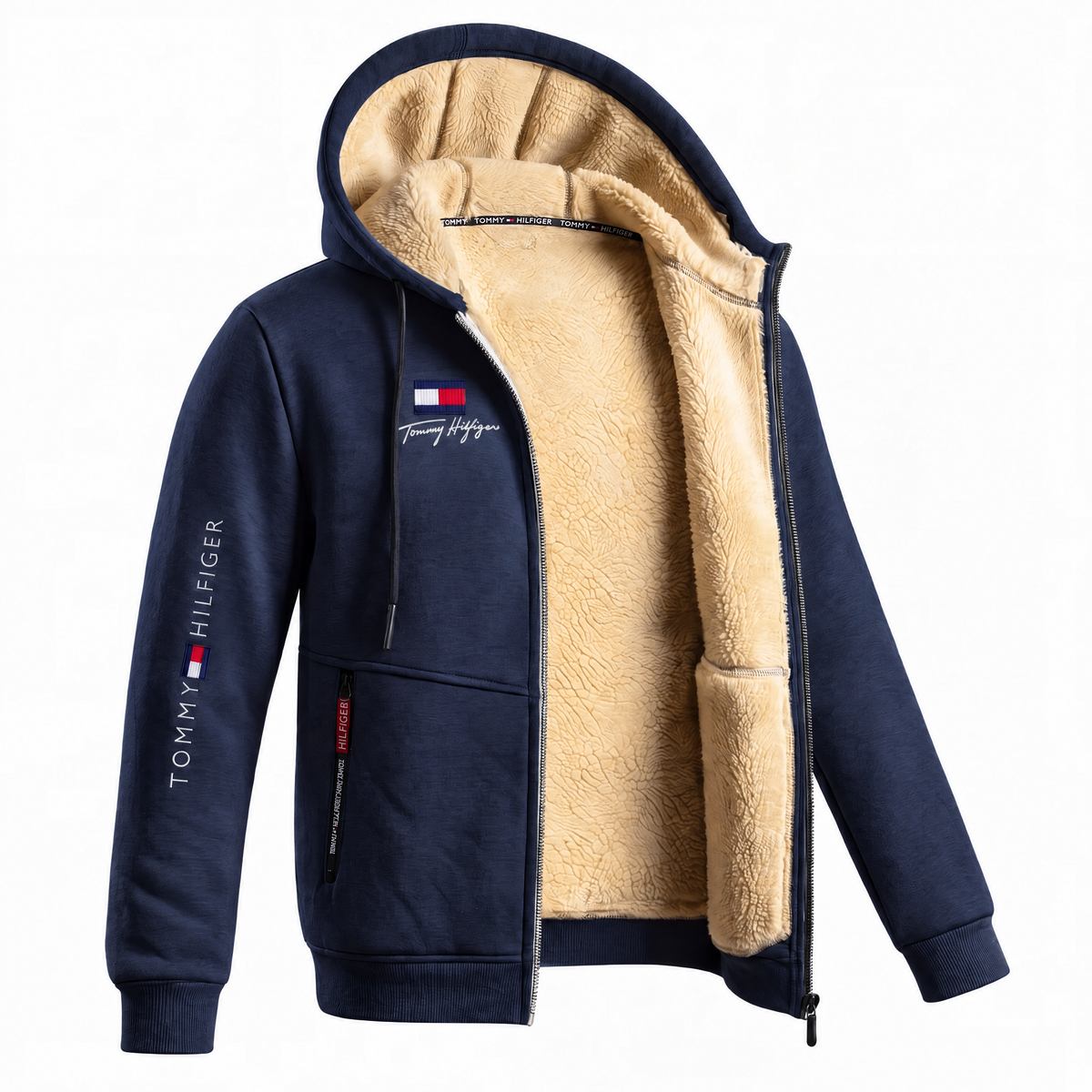 Men's Contrast-Lined Hooded Full-Zip Jacket – Navy Blue
