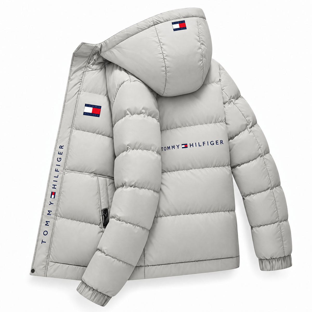 Men’s Hooded Quilted Puffer Jacket – Light Grey