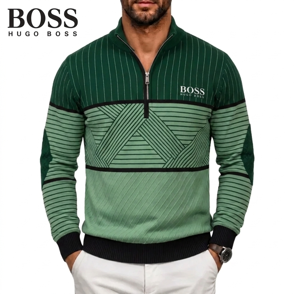 Men's Geometric Stripe Quarter-Zip Sweater – view 2