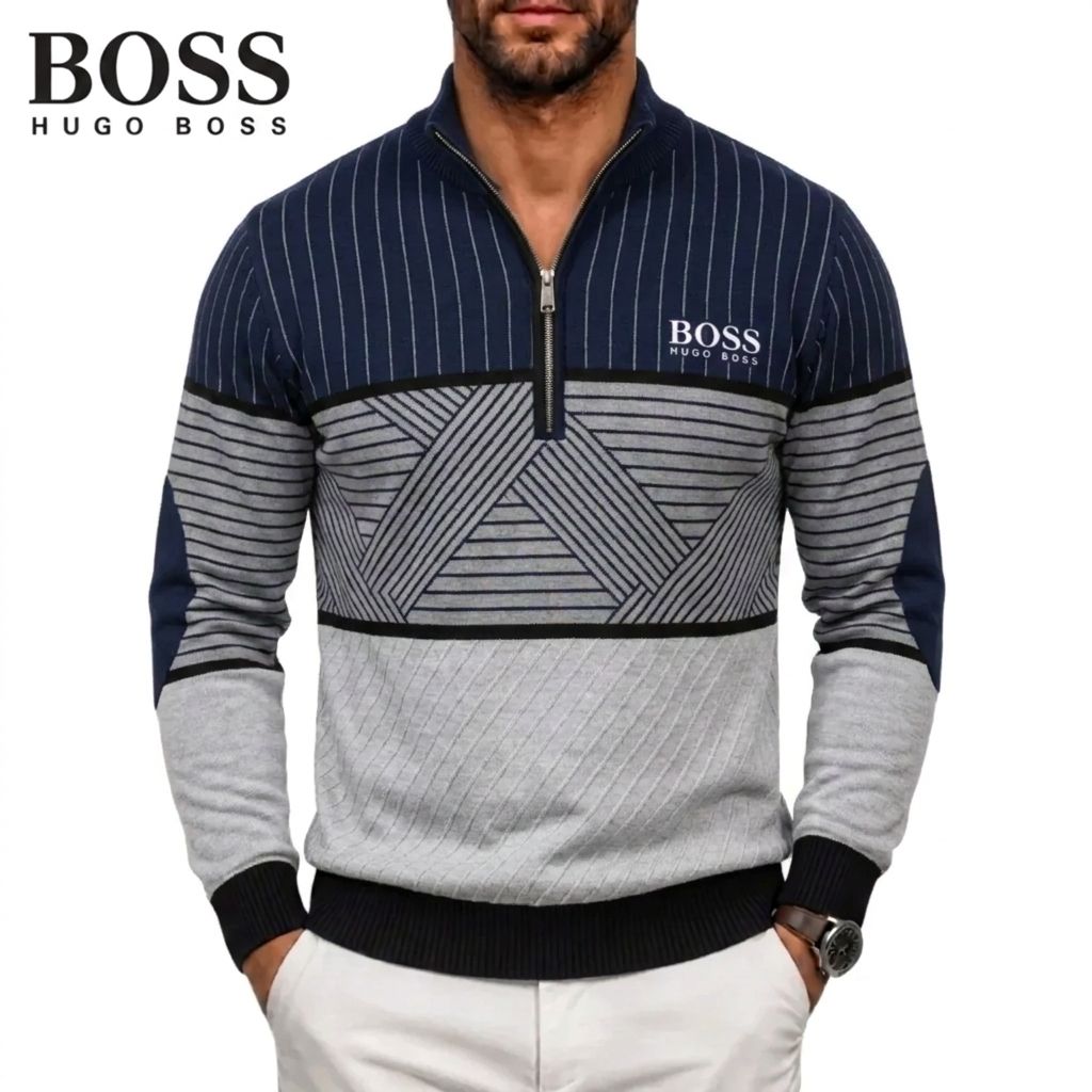 Men's Geometric Stripe Quarter-Zip Sweater – view 4