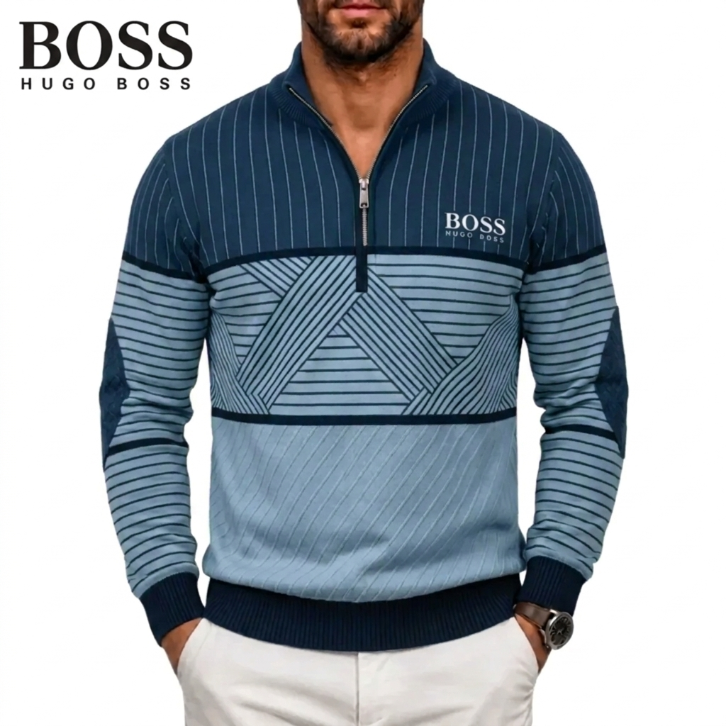 Men's Geometric Stripe Quarter-Zip Sweater – view 10