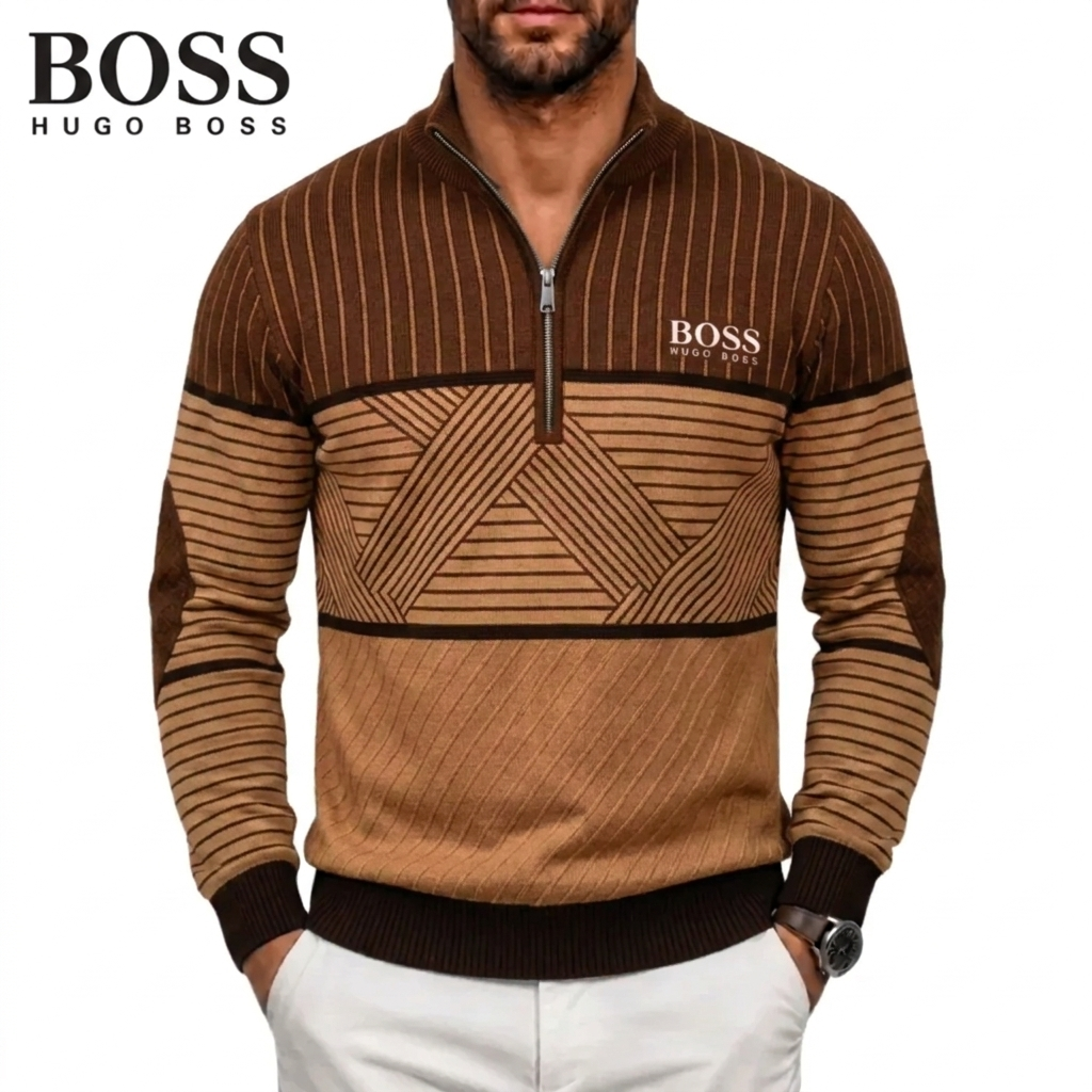 Men's Geometric Stripe Quarter-Zip Sweater – view 8