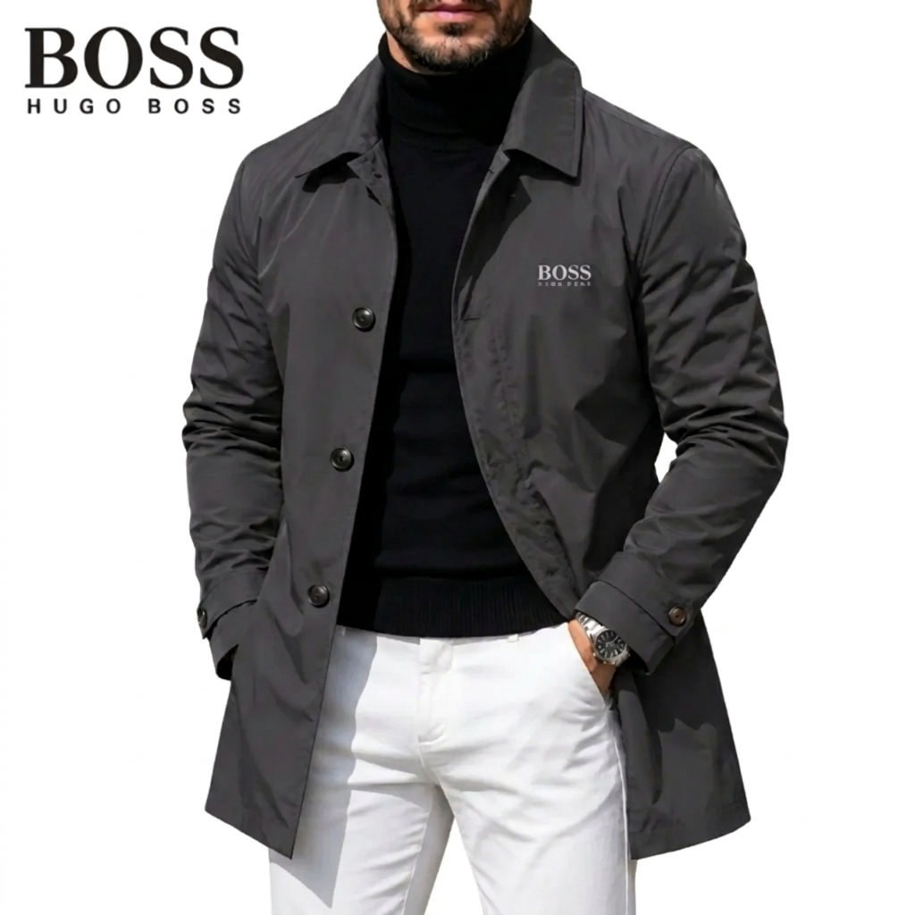 Men's Button-Front Collared Coat – Gray